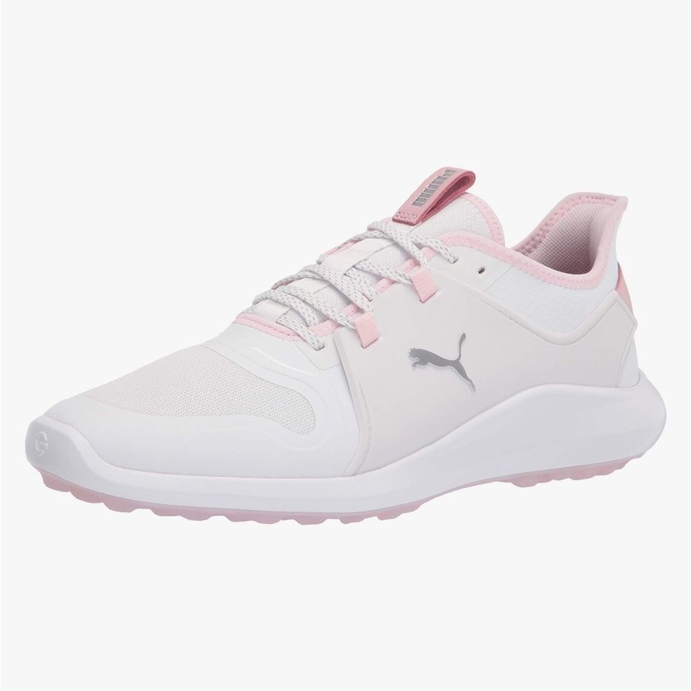 Puma Women's White and Light Pink Golf Sneakers
